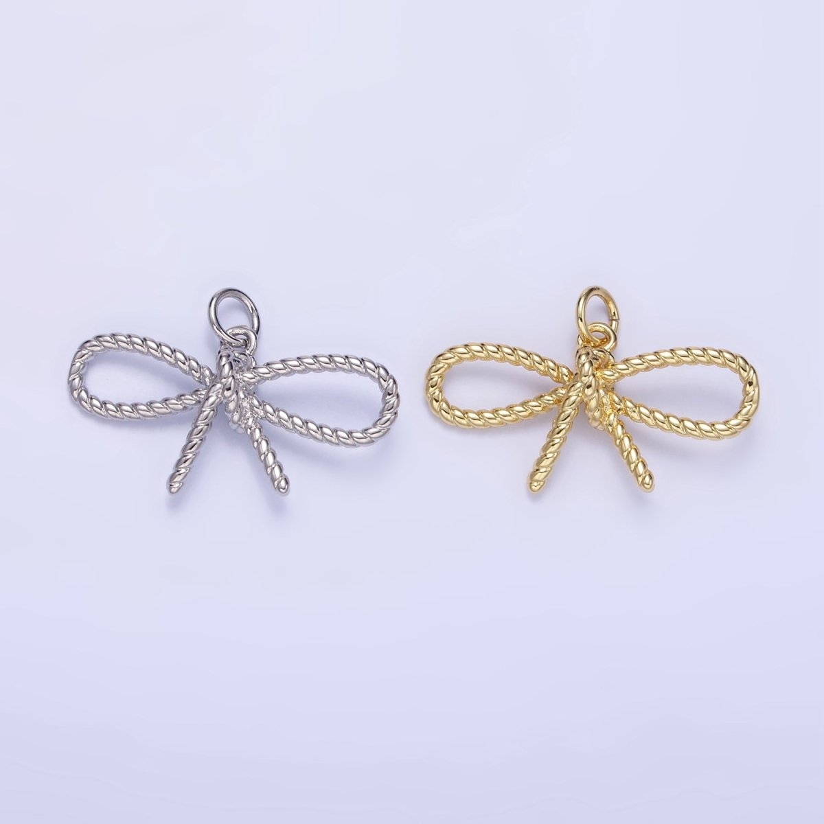 14K Gold Filled Rope Ribbon Bow Charm in Gold & Silver | C481