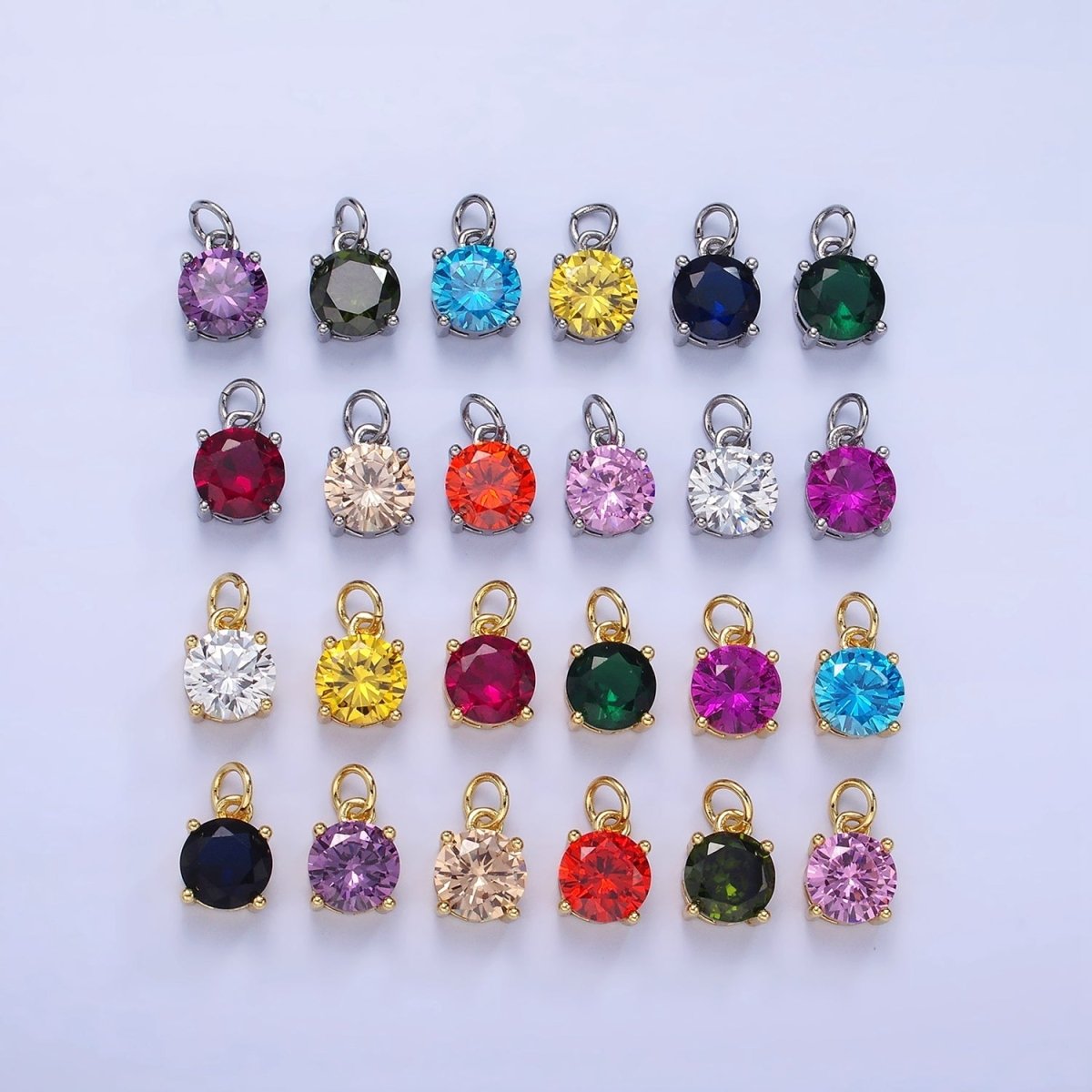 14K Gold Filled Round Birthstone CZ Add-On Charm in Gold & Silver | AG813 - AG824