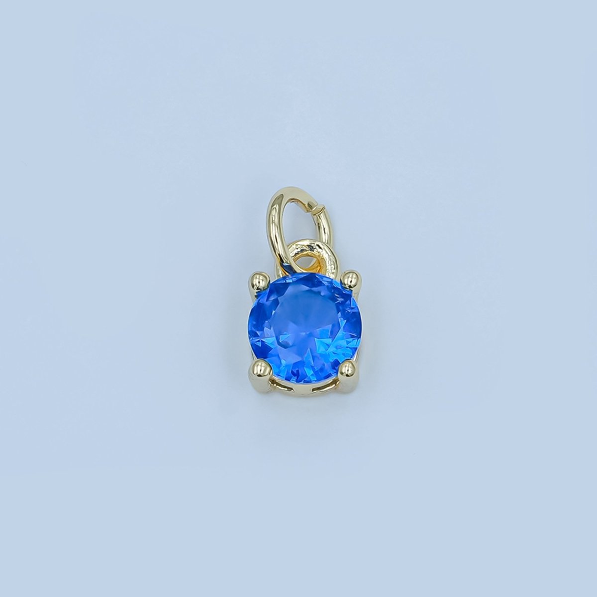 14K Gold Filled Round Birthstone CZ Solitaire Charm in Gold & Silver | W509 - W520