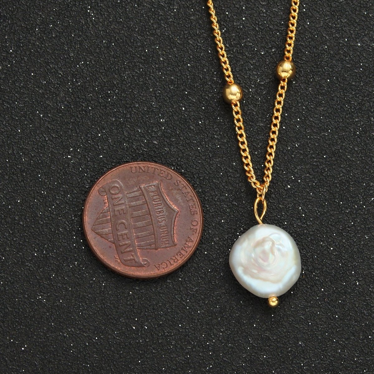 14K Gold Filled Satellite Bead Curb Chain Necklace with Mother of Pearl Charm 17.12 Inch with Extender | WA2576