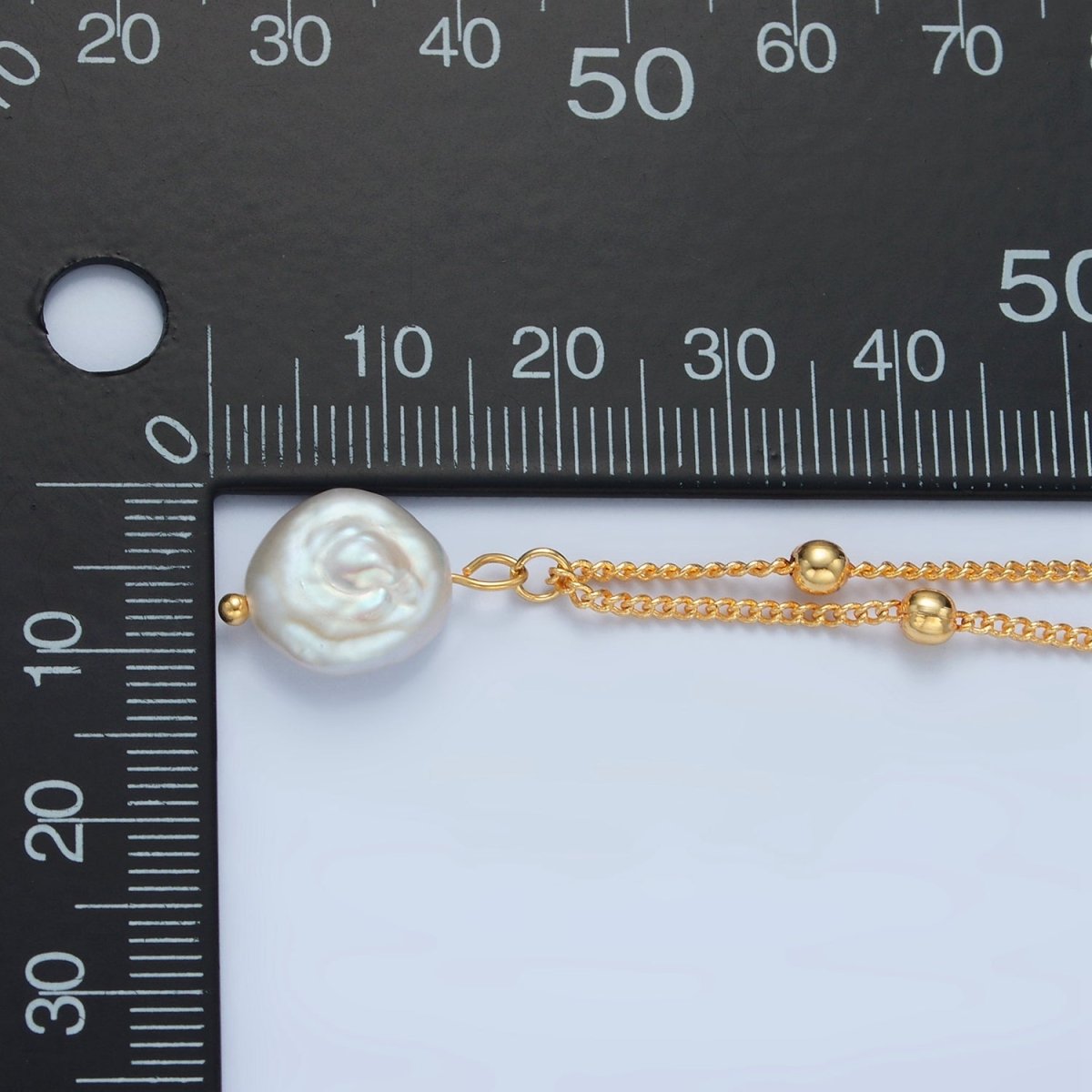 14K Gold Filled Satellite Bead Curb Chain Necklace with Mother of Pearl Charm 17.12 Inch with Extender | WA2576