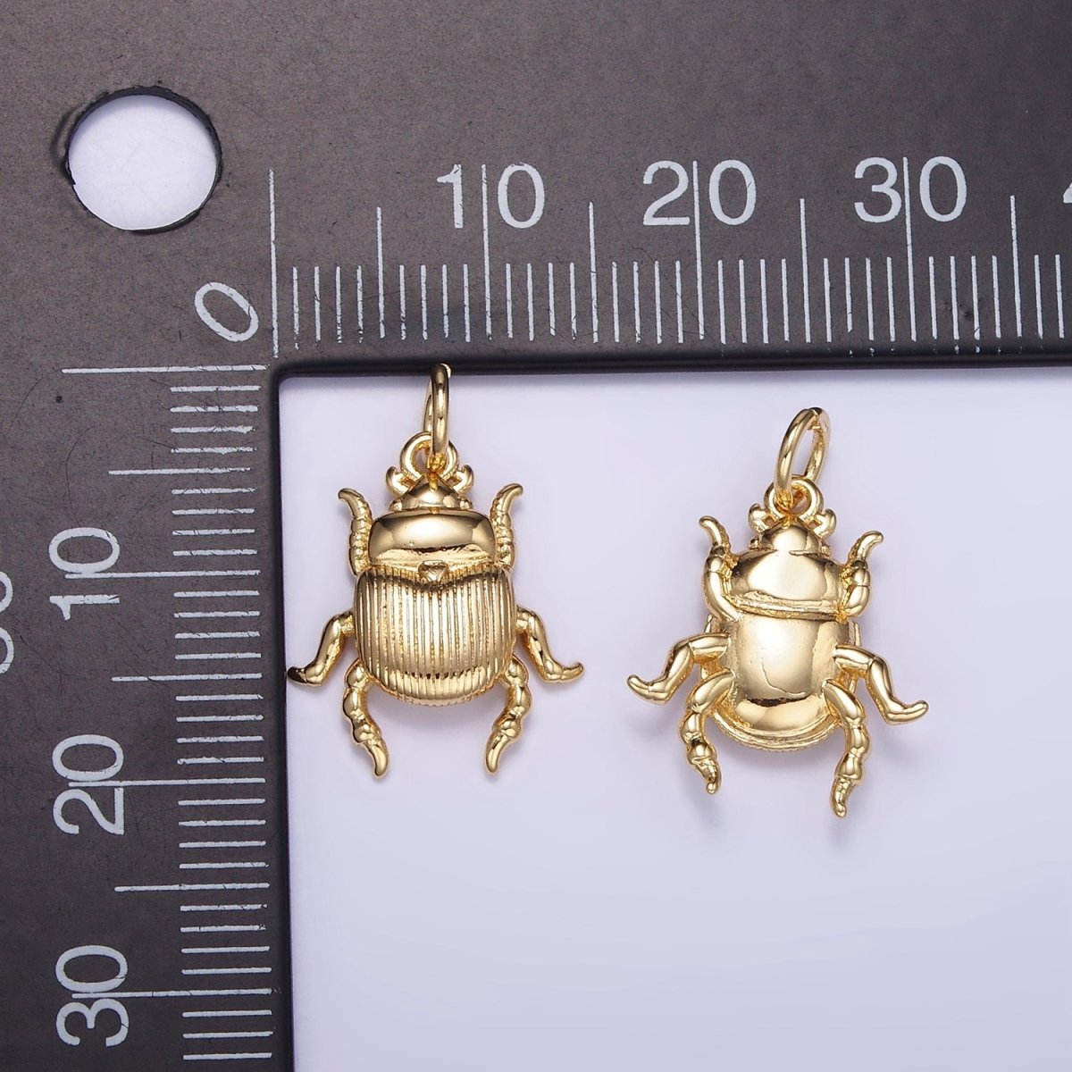14K Gold Filled Scarab Beetle Textured Animal Charm | W775