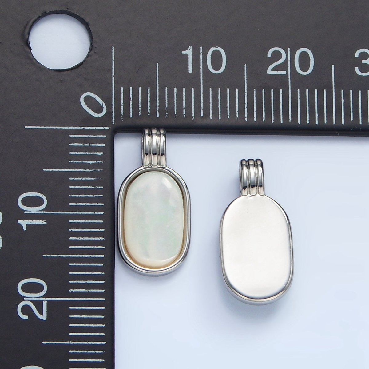 14K Gold Filled Shell Pearl Oblong Bezel Triple Band Pendant in Gold & Silver |  AA973
