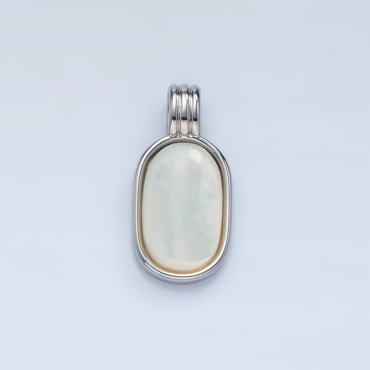 14K Gold Filled Shell Pearl Oblong Bezel Triple Band Pendant in Gold & Silver |  AA973