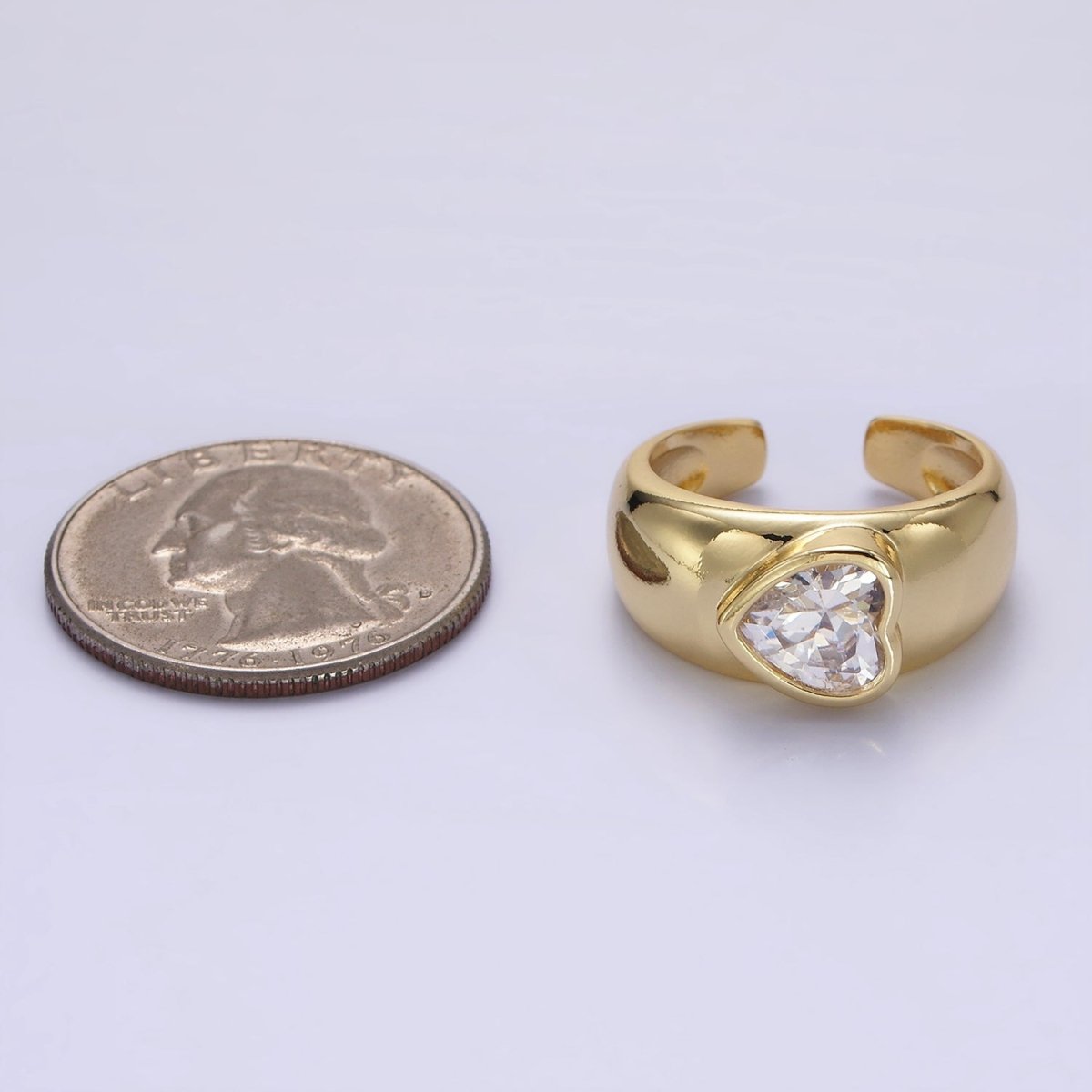 14K Gold Filled Sideway Heart CZ Solitaire Band Ring | O349