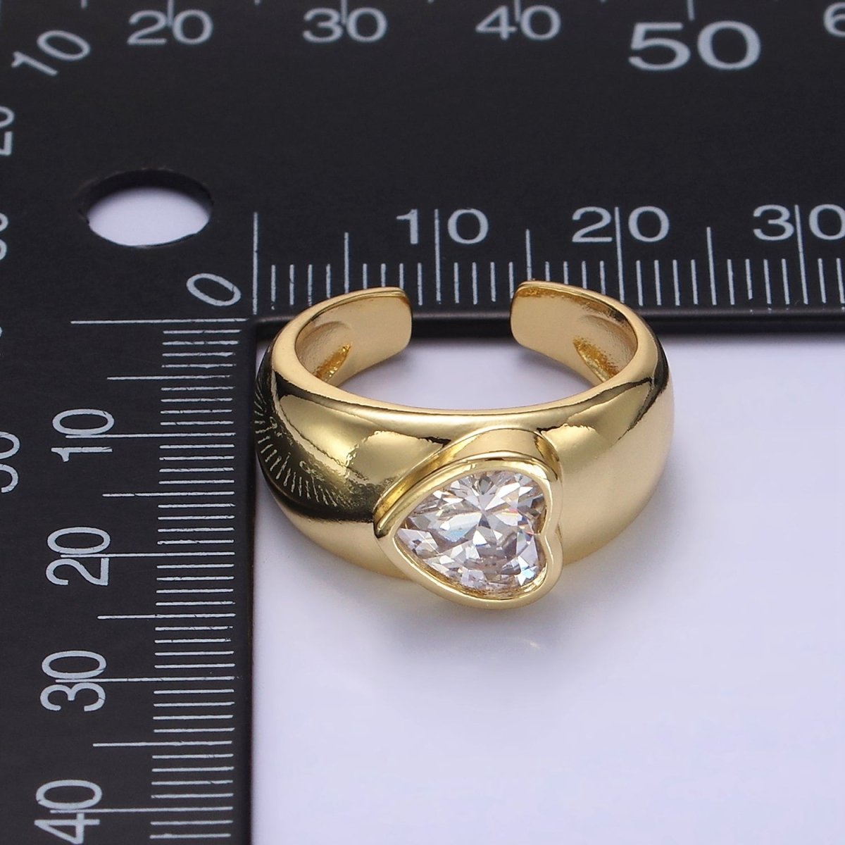 14K Gold Filled Sideway Heart CZ Solitaire Band Ring | O349