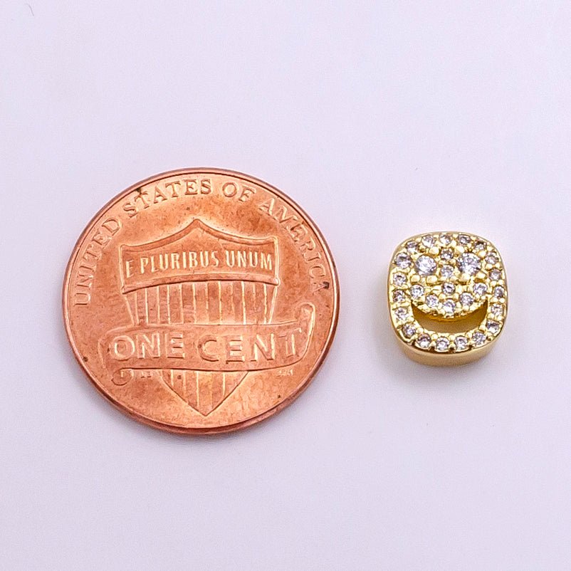 14K Gold Filled Smiley Face Micro Paved CZ Bead | B882