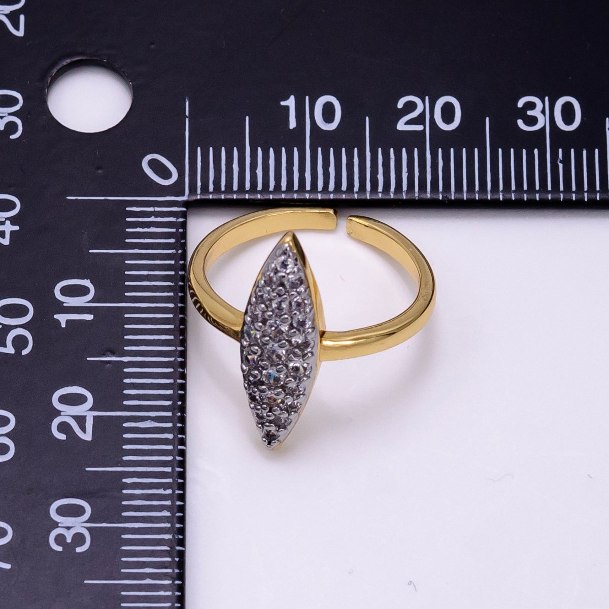 14K Gold Filled Sphere Micro Paved CZ Mixed Metal Ring | O1355