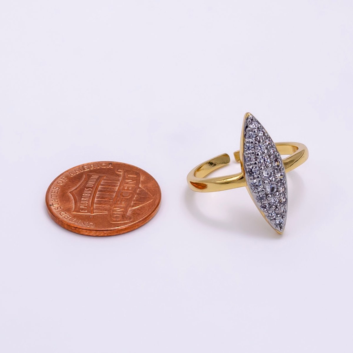 14K Gold Filled Sphere Micro Paved CZ Mixed Metal Ring | O1355