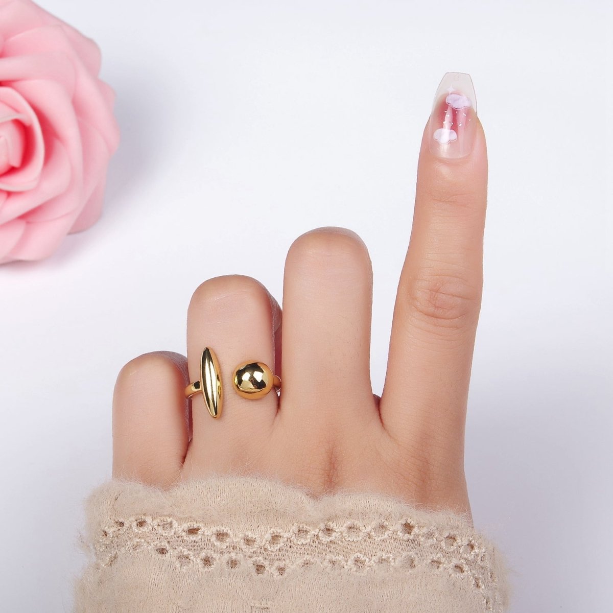 14K Gold Filled Sphere Round Dome Minimalist Wrap Ring | O351