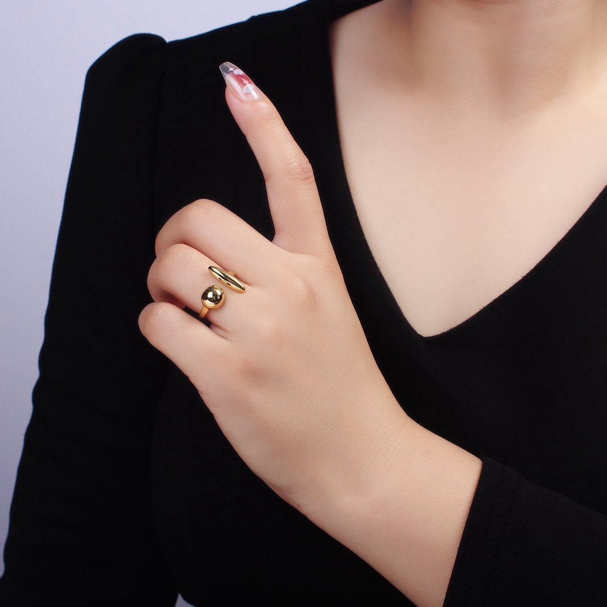 14K Gold Filled Sphere Round Dome Minimalist Wrap Ring | O351