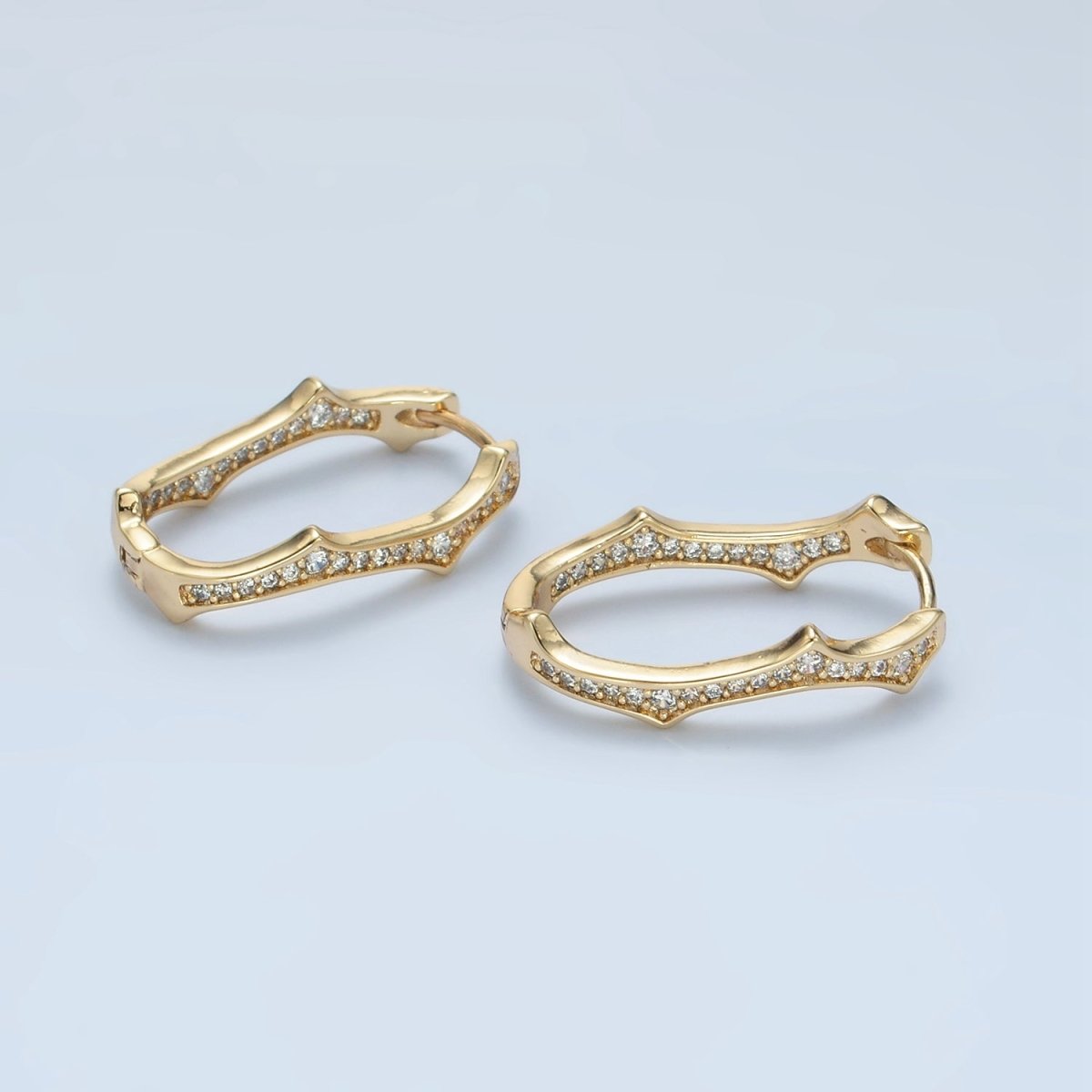 14K Gold Filled Spiked Front-Facing CZ Oblong Hoop Earrings | V495
