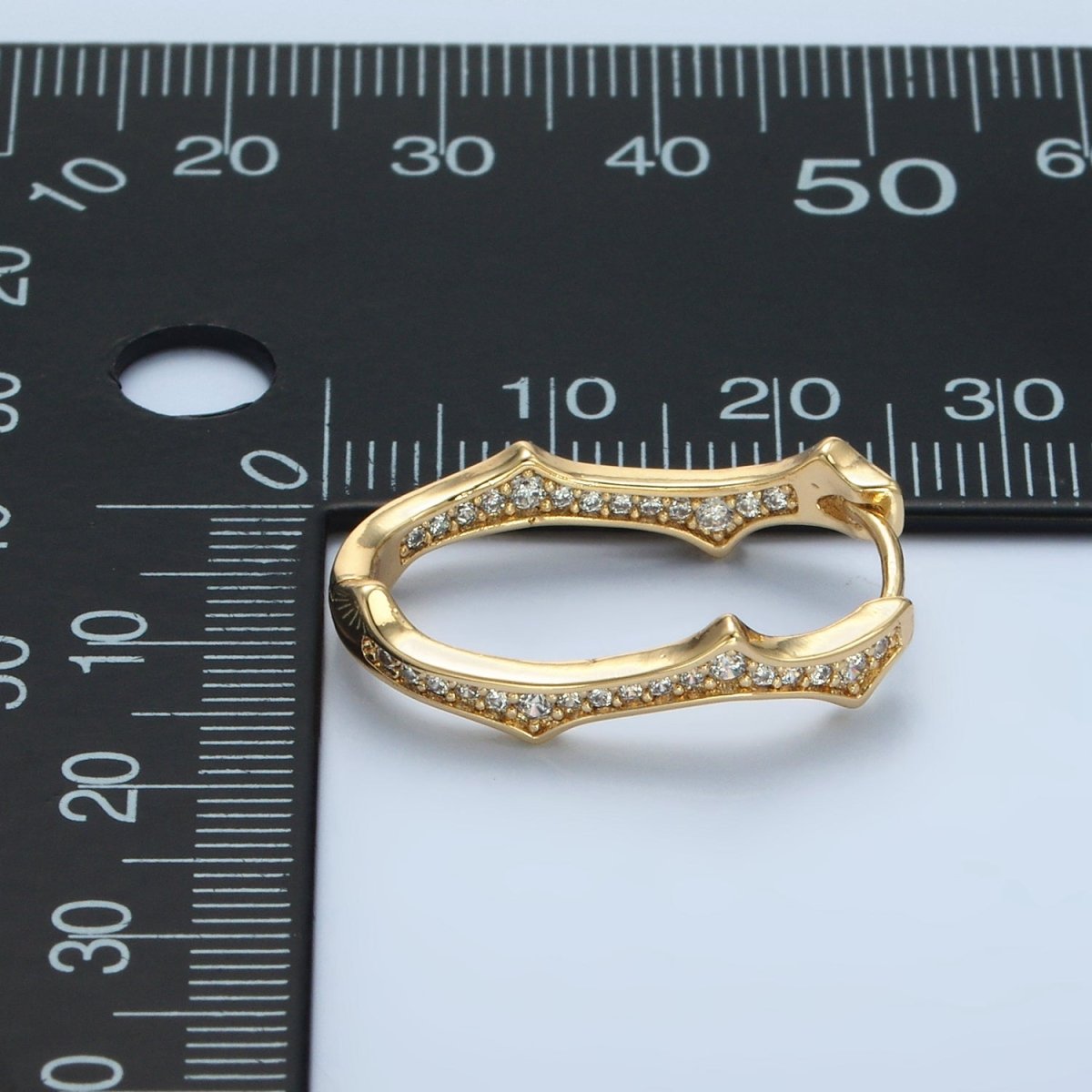 14K Gold Filled Spiked Front-Facing CZ Oblong Hoop Earrings | V495