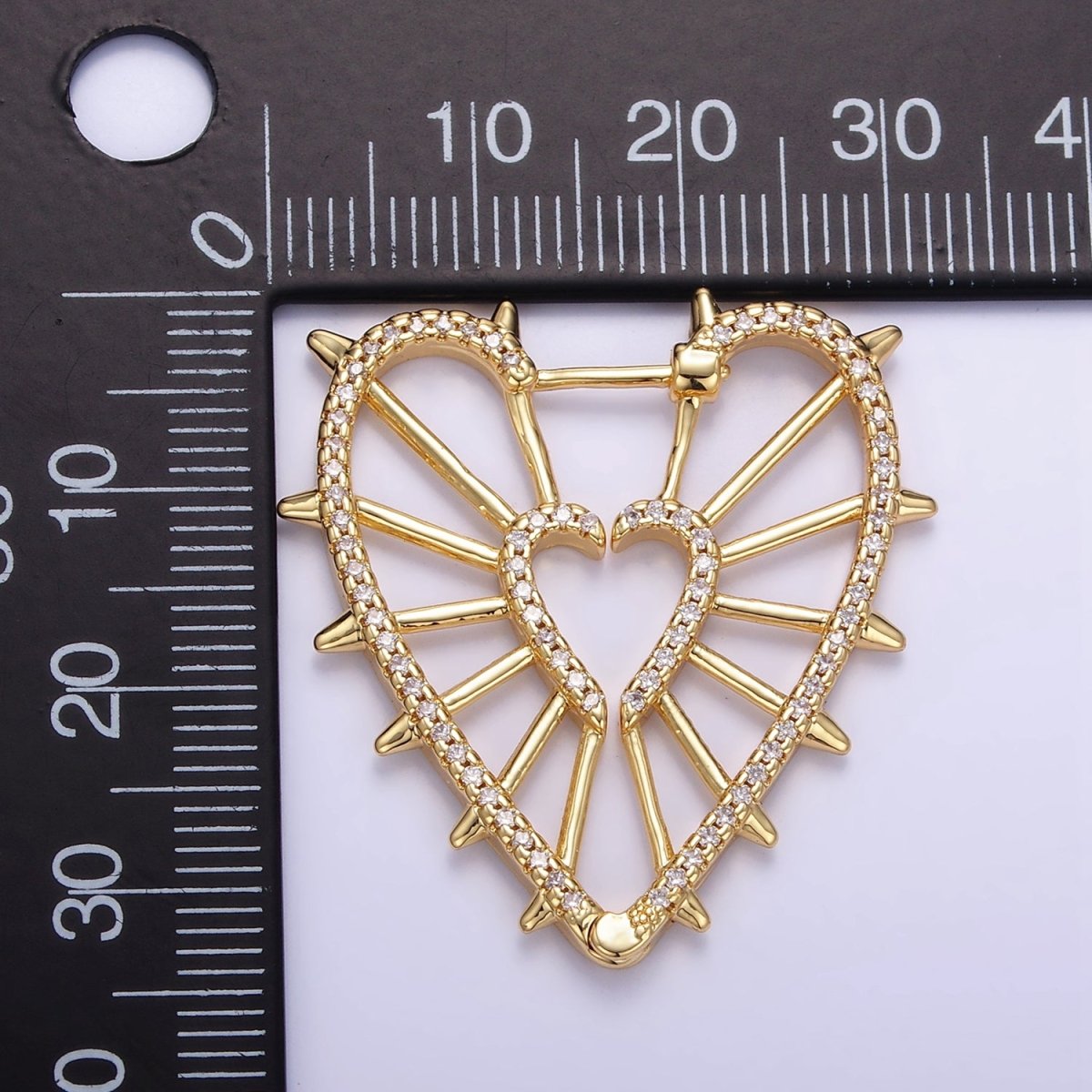 14K Gold Filled Spiked Heart Micro Paved CZ Hoops Earrings | Q066