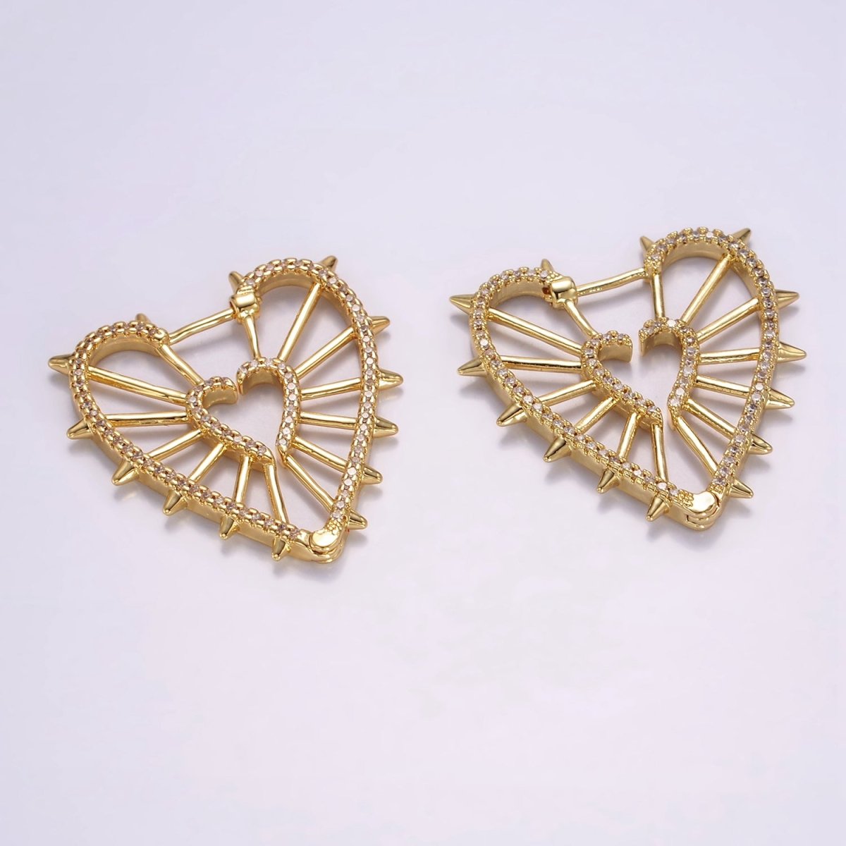 14K Gold Filled Spiked Heart Micro Paved CZ Hoops Earrings | Q066