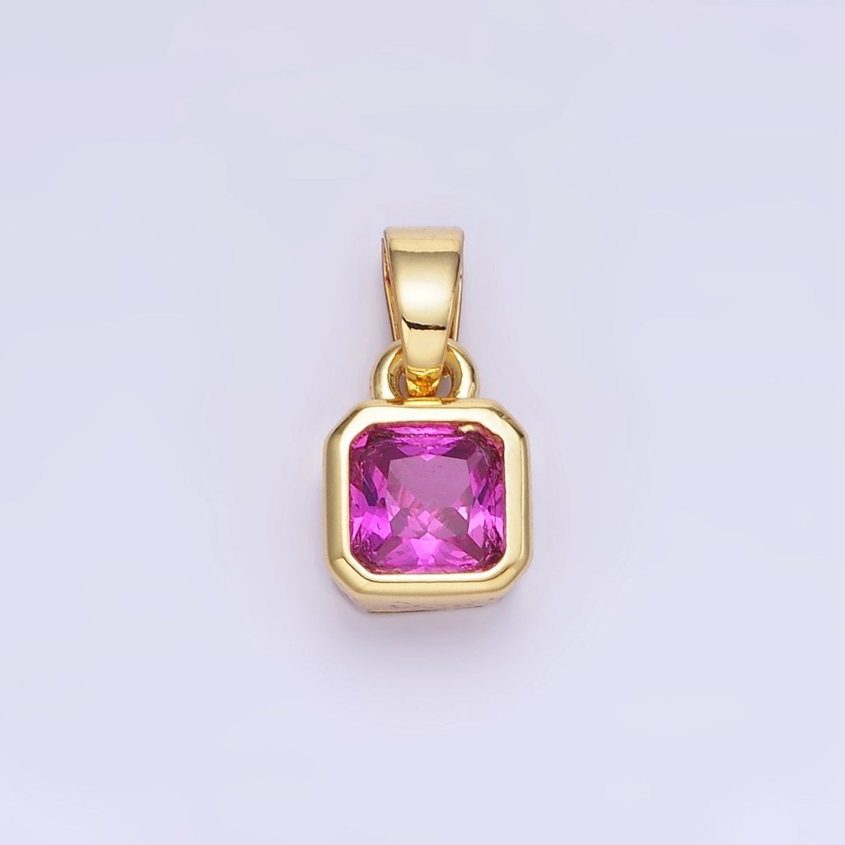 14K Gold Filled Birthstone CZ Square Edged Bezel Pendant in Gold & Silver | AA1297 - AA1308