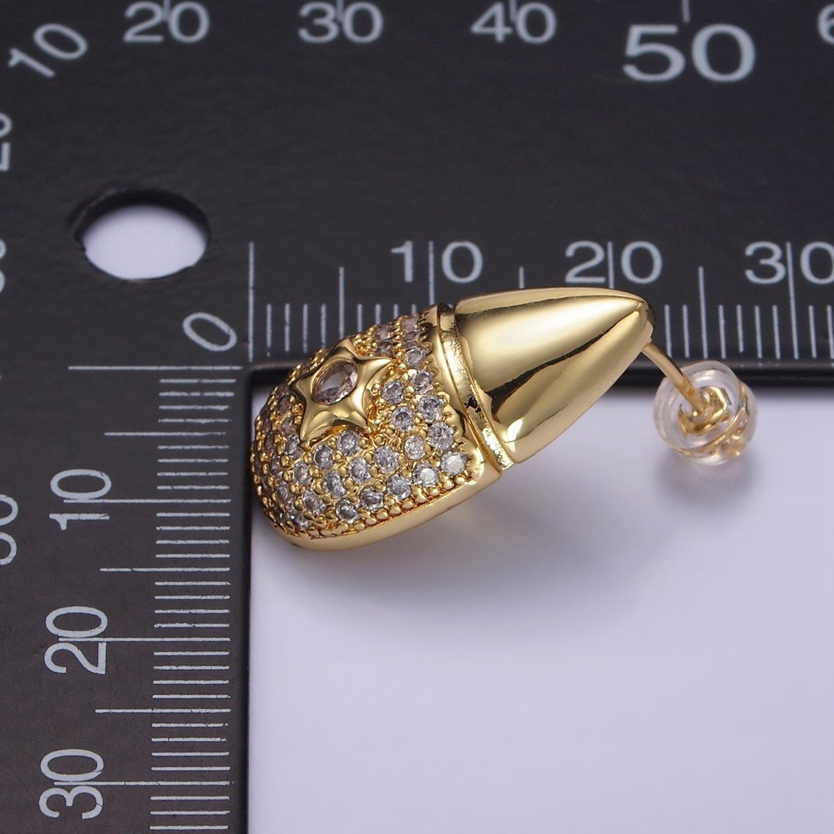 14K Gold Filled Star Micro Paved CZ Edged Teardrop Stud Earrings | P222