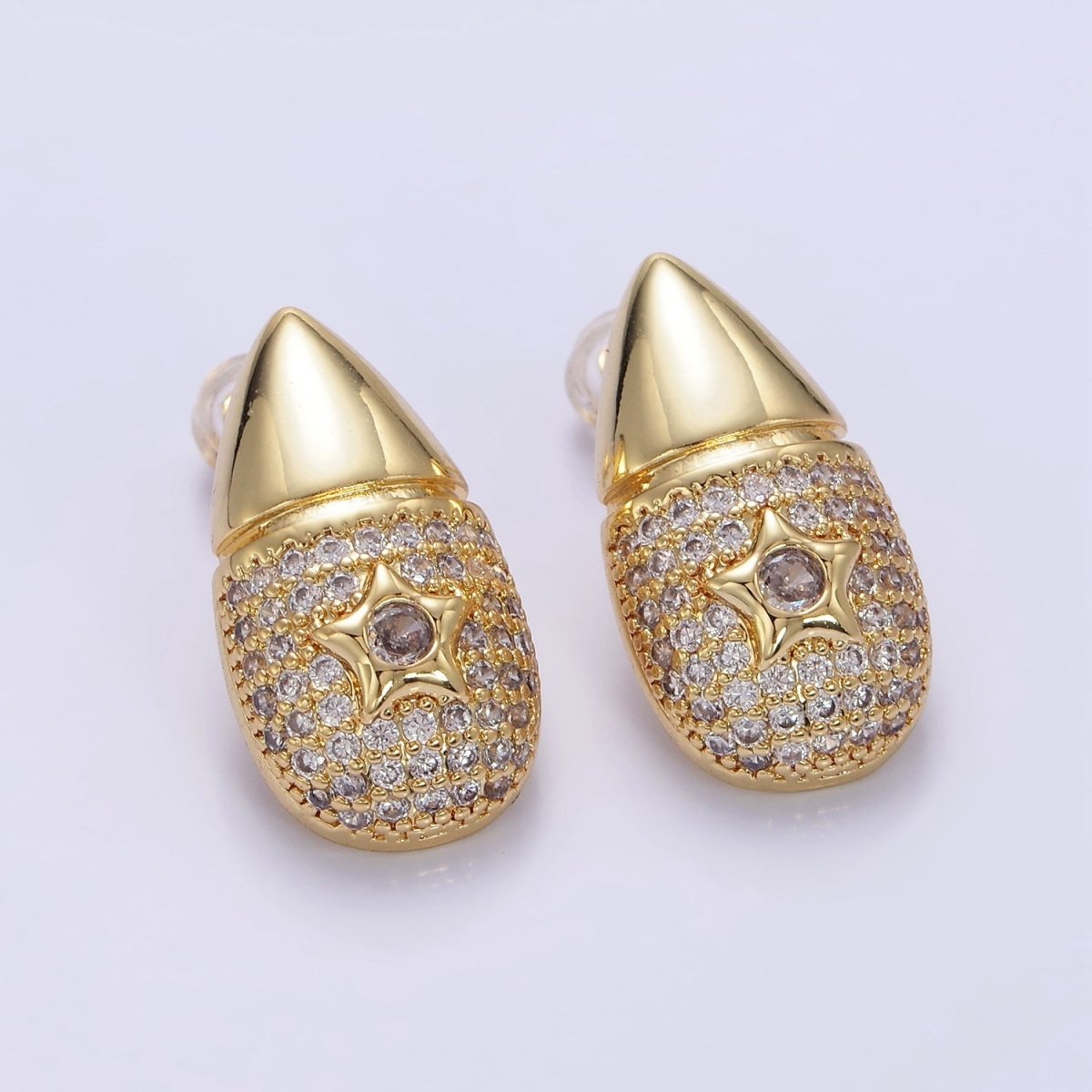 14K Gold Filled Star Micro Paved CZ Edged Teardrop Stud Earrings | P222