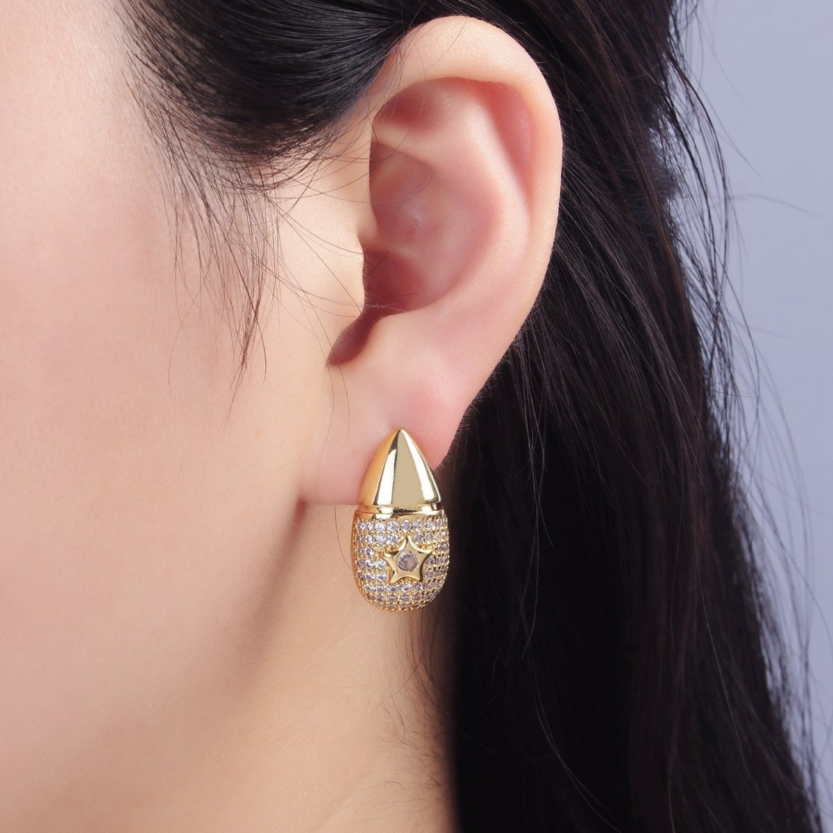 14K Gold Filled Star Micro Paved CZ Edged Teardrop Stud Earrings | P222