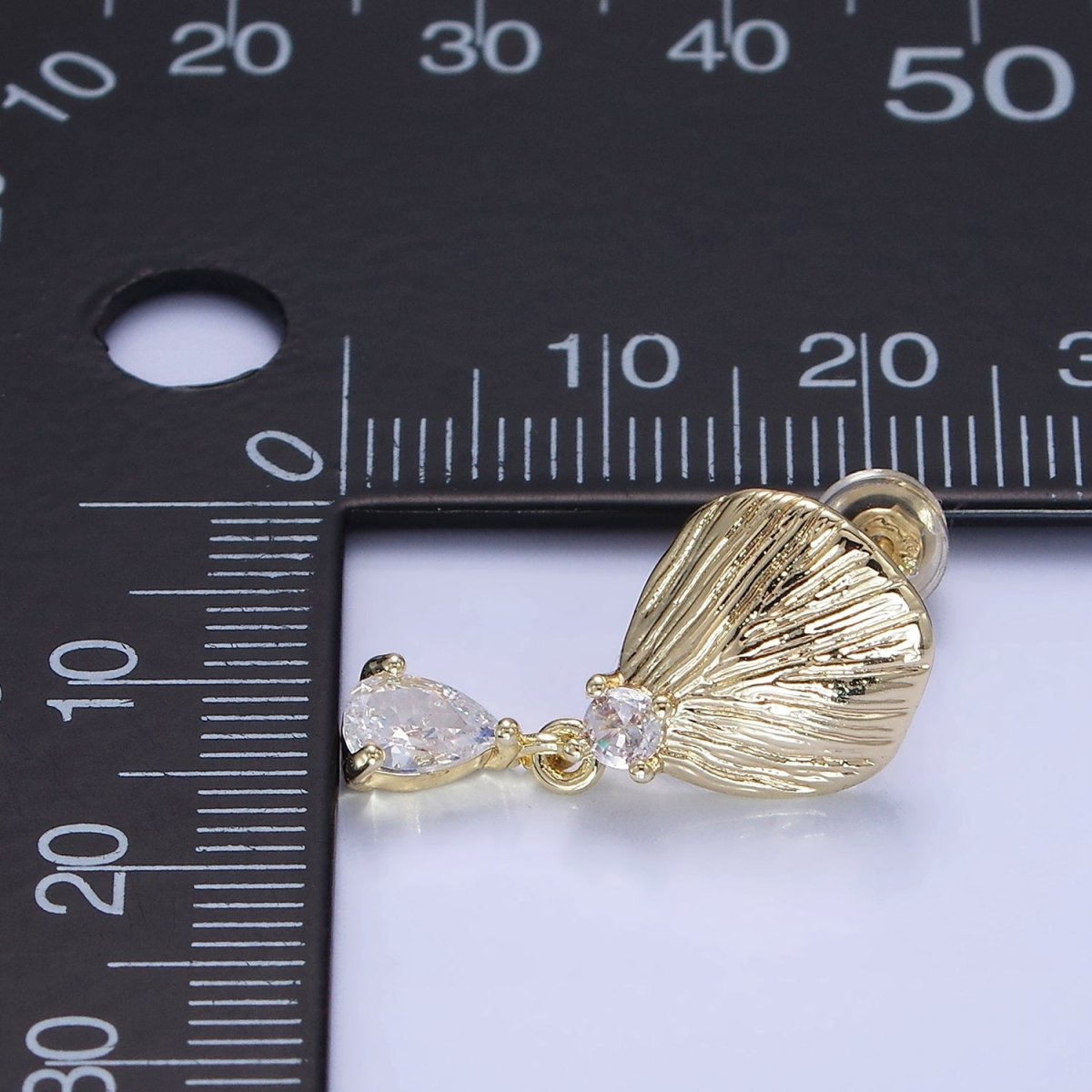 14K Gold Filled Teardrop CZ Clam Shell Drop Stud Earrings | P483