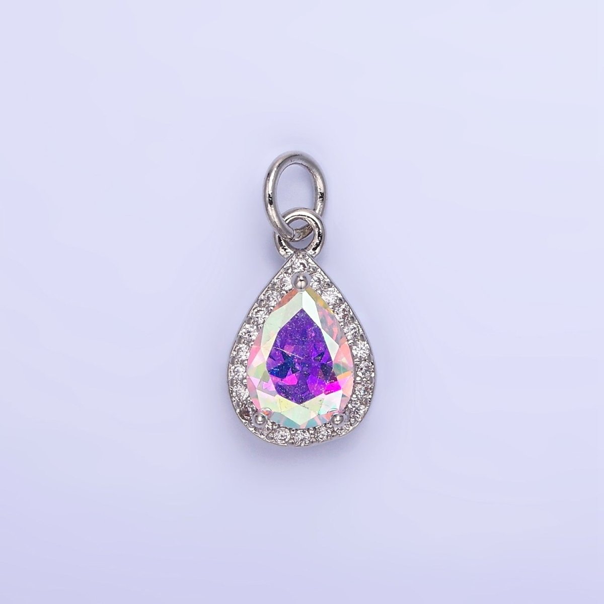 14K Gold Filled Teardrop CZ Micro Paved Birthstone Charm in Gold & Silver | W704 - W720