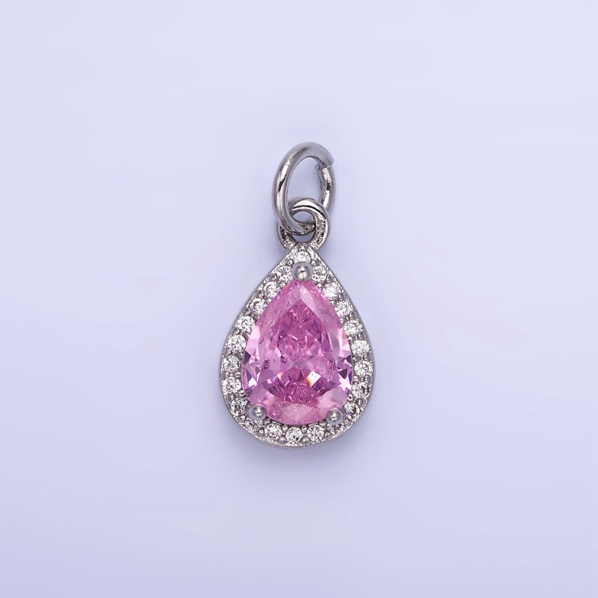 14K Gold Filled Teardrop CZ Micro Paved Birthstone Charm in Gold & Silver | W704 - W720