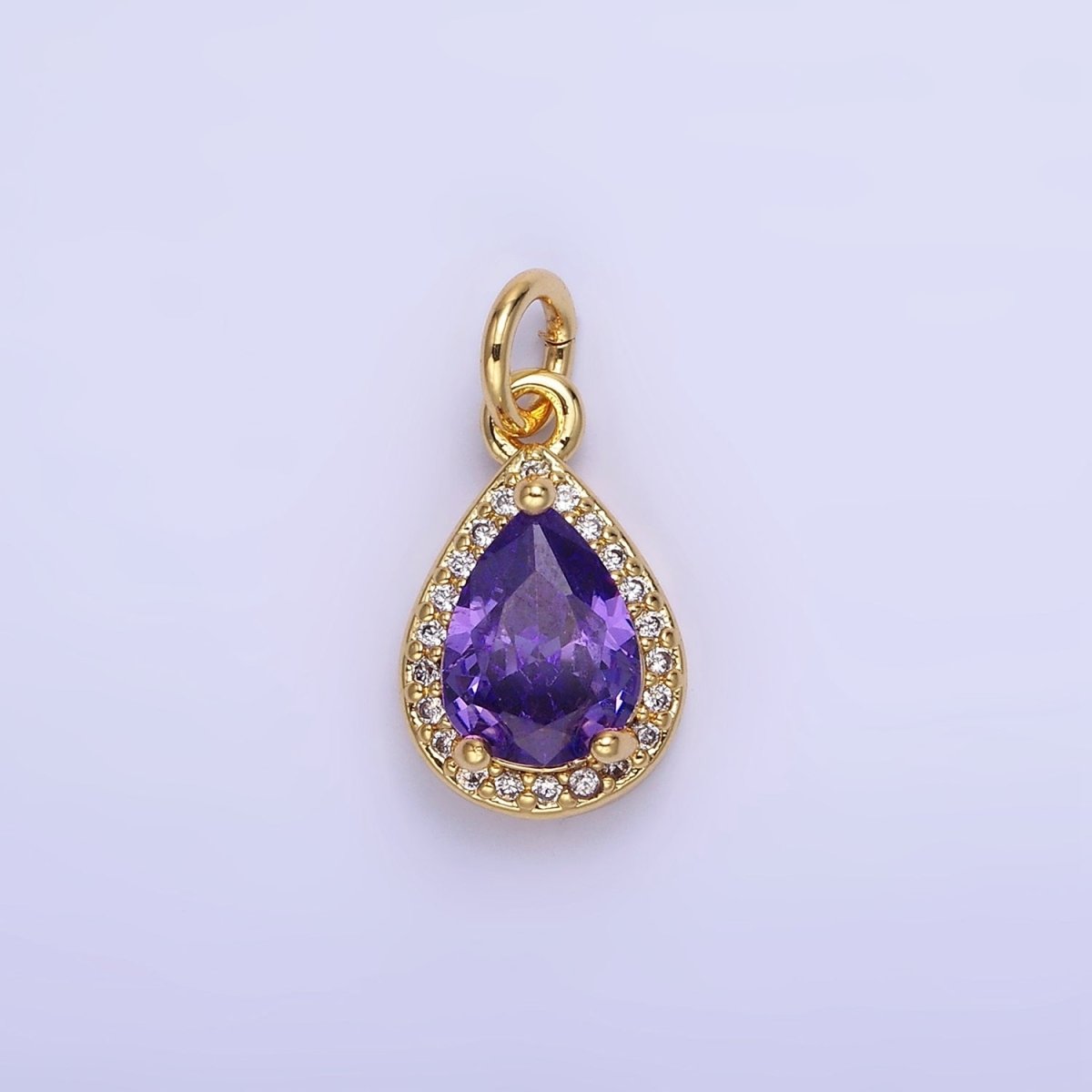 14K Gold Filled Teardrop CZ Micro Paved Birthstone Charm in Gold & Silver | W704 - W720