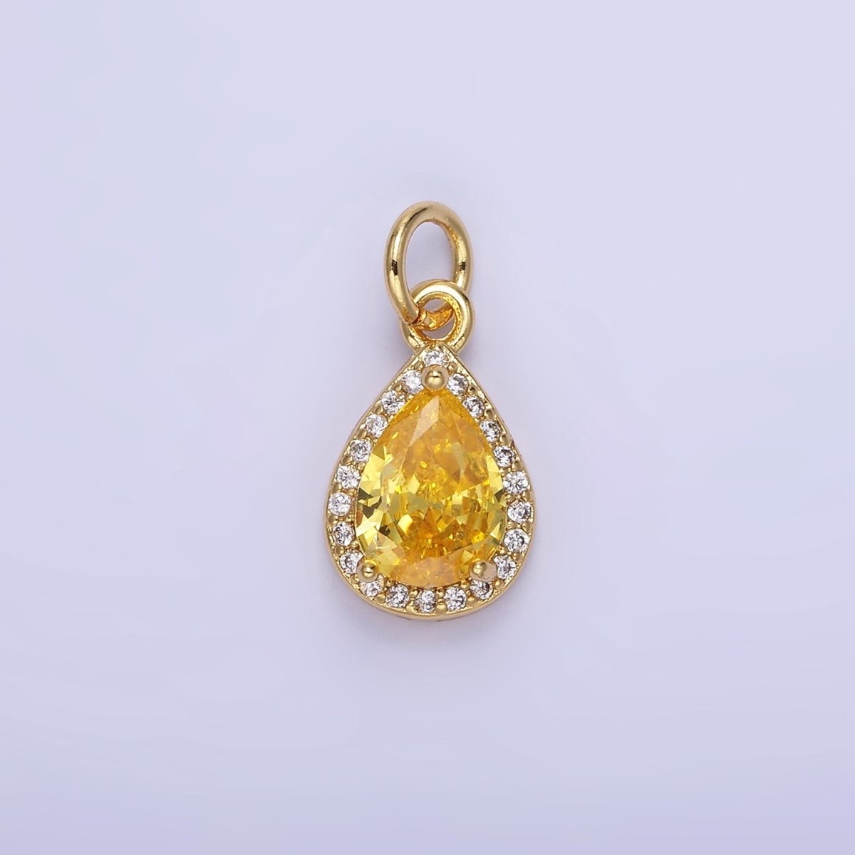 14K Gold Filled Teardrop CZ Micro Paved Birthstone Charm in Gold & Silver | W704 - W720