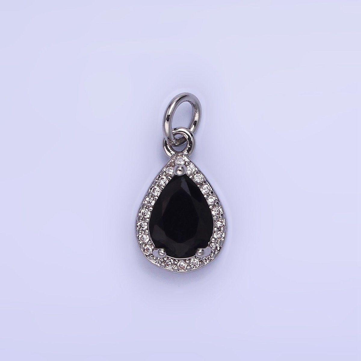 14K Gold Filled Teardrop CZ Micro Paved Birthstone Charm in Gold & Silver | W704 - W720