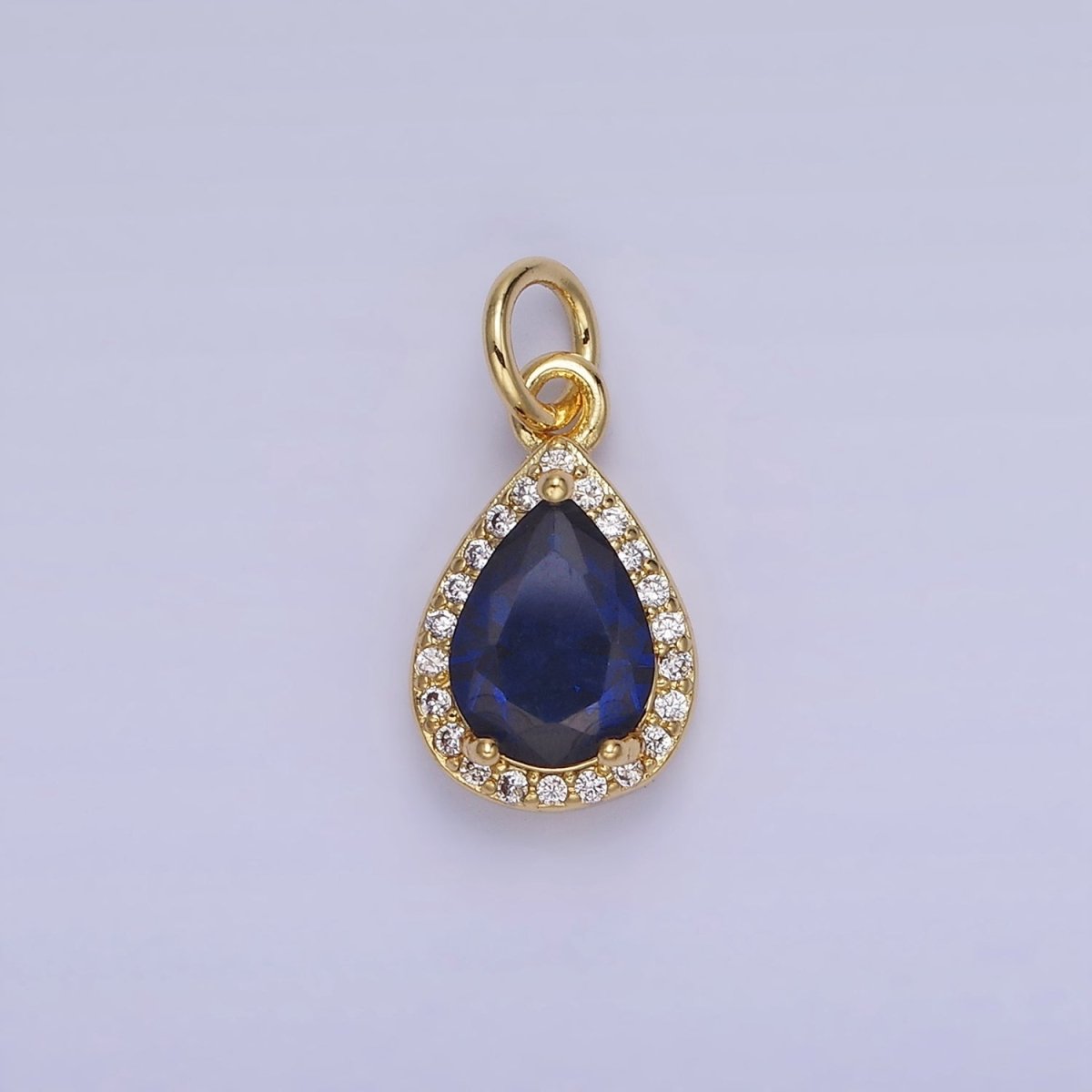 14K Gold Filled Teardrop CZ Micro Paved Birthstone Charm in Gold & Silver | W704 - W720