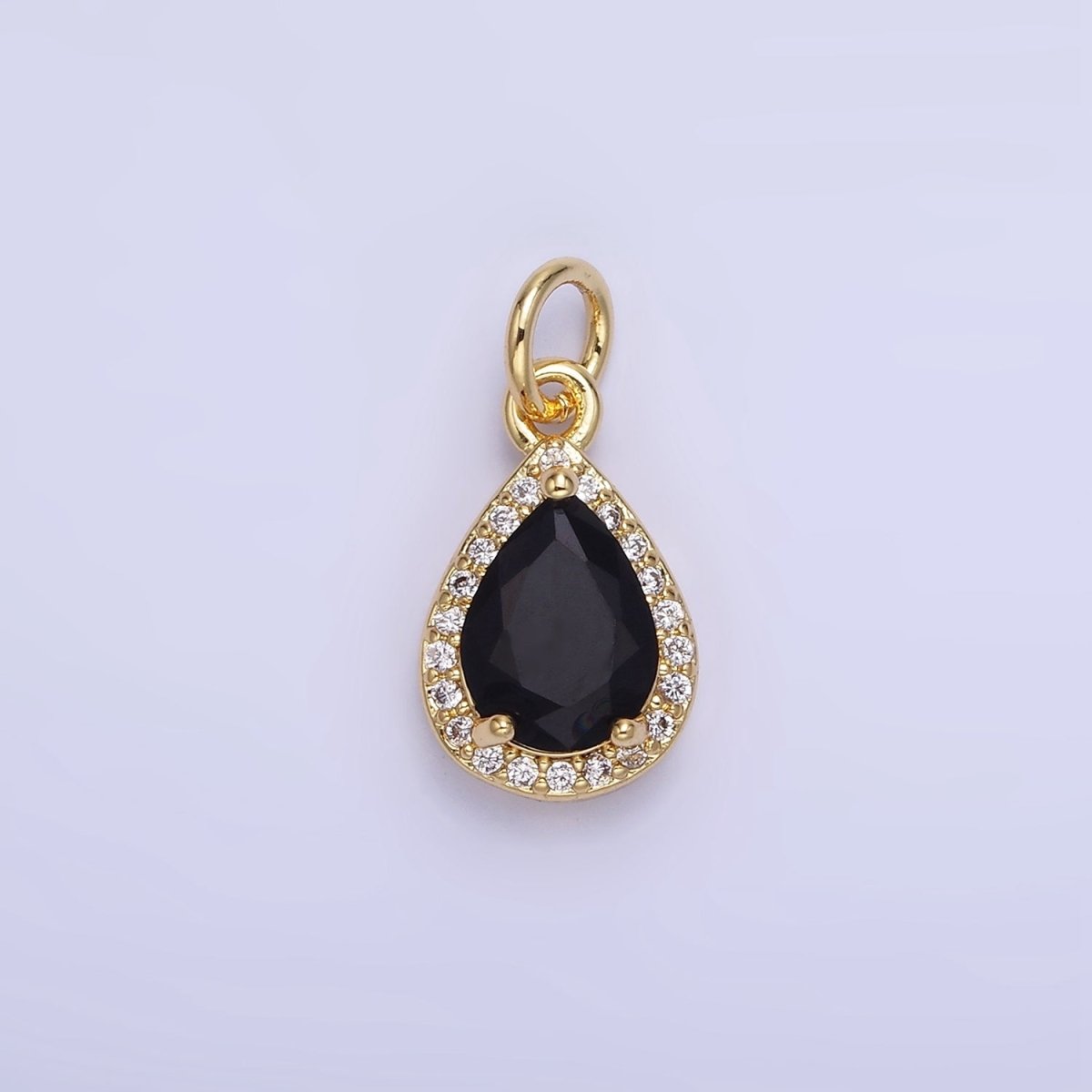 14K Gold Filled Teardrop CZ Micro Paved Birthstone Charm in Gold & Silver | W704 - W720