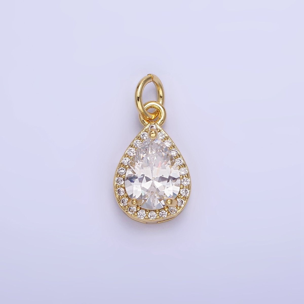 14K Gold Filled Teardrop CZ Micro Paved Birthstone Charm in Gold & Silver | W704 - W720