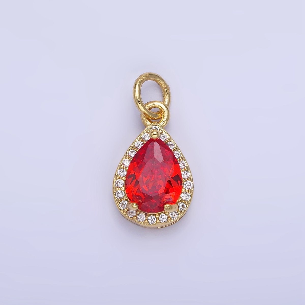 14K Gold Filled Teardrop CZ Micro Paved Birthstone Charm in Gold & Silver | W704 - W720