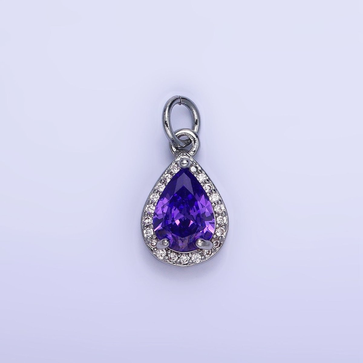 14K Gold Filled Teardrop CZ Micro Paved Birthstone Charm in Gold & Silver | W704 - W720