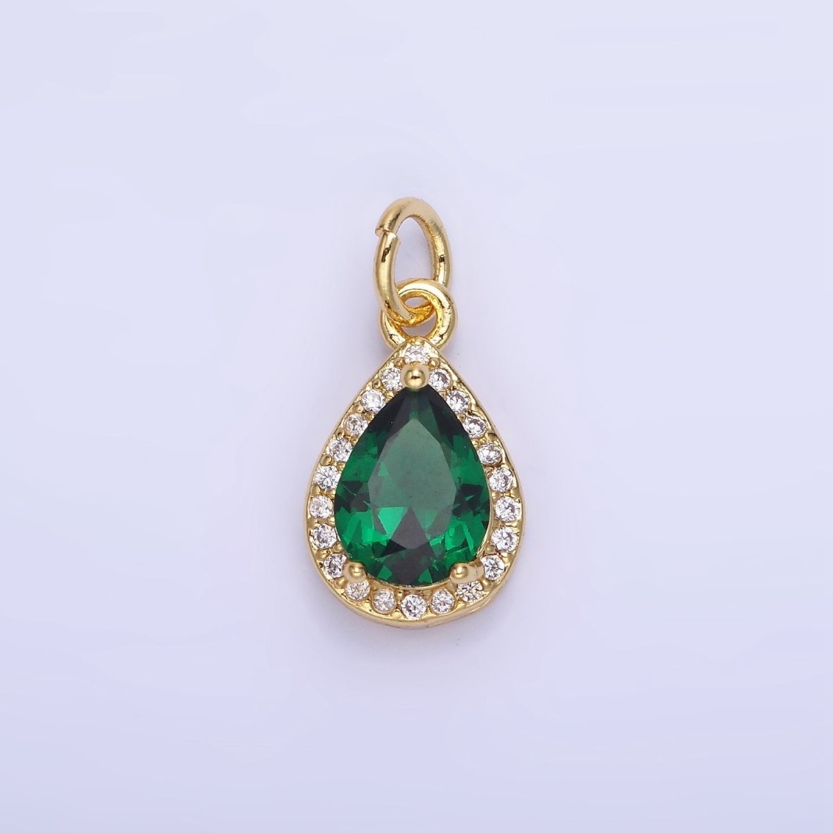 14K Gold Filled Teardrop CZ Micro Paved Birthstone Charm in Gold & Silver | W704 - W720