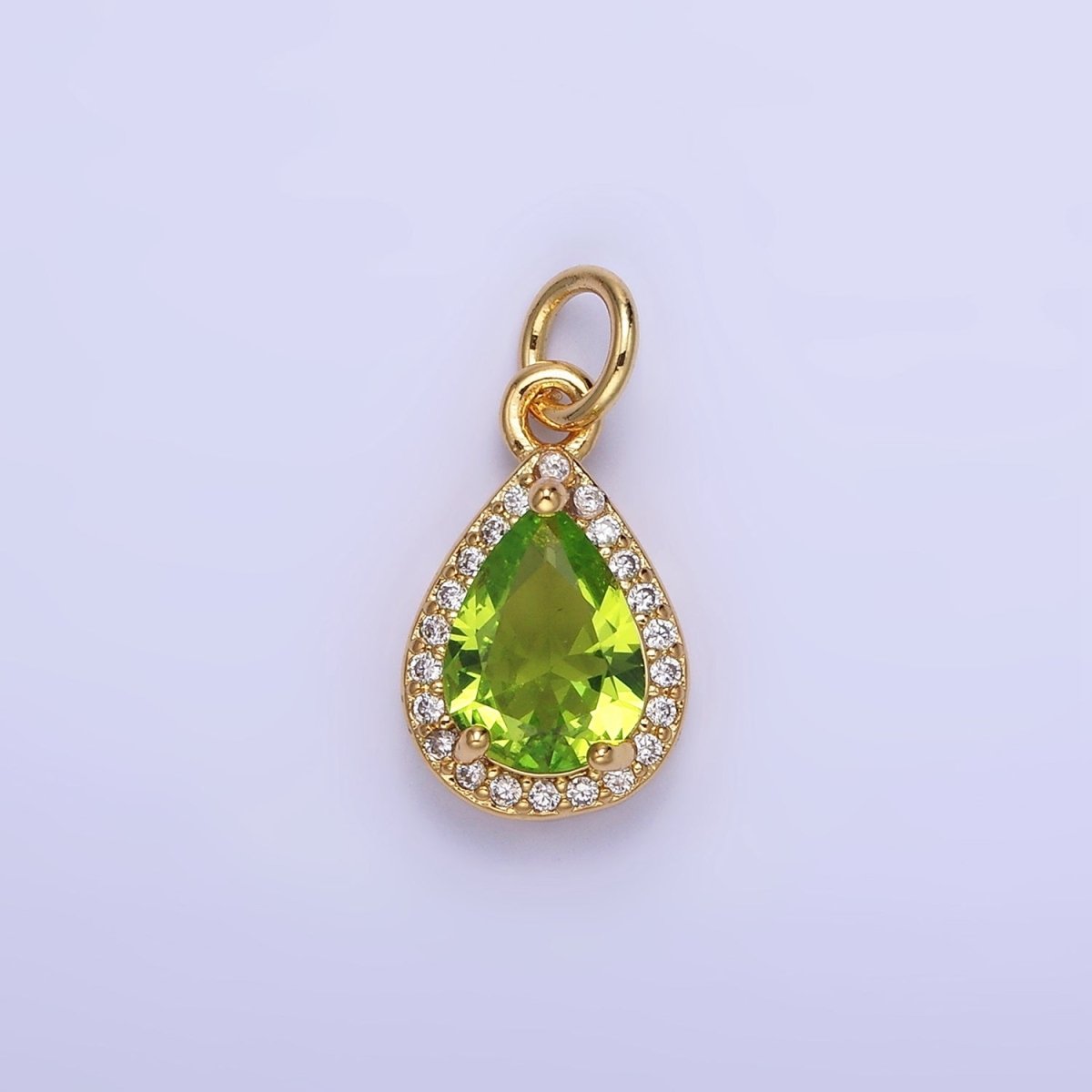 14K Gold Filled Teardrop CZ Micro Paved Birthstone Charm in Gold & Silver | W704 - W720