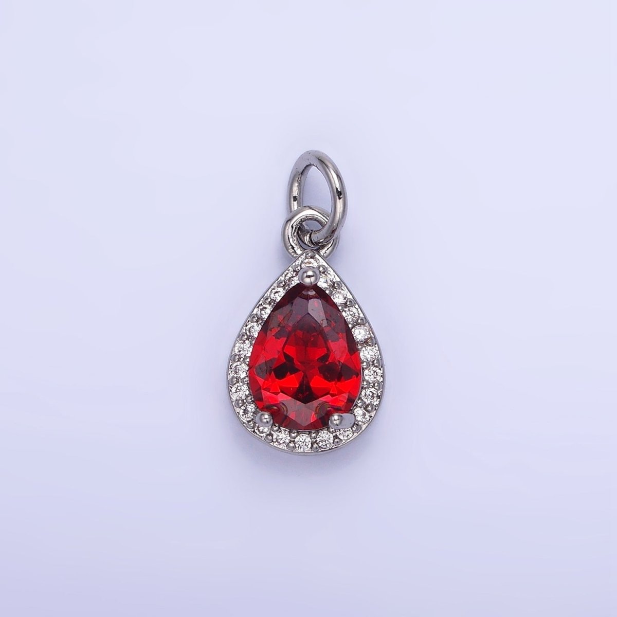 14K Gold Filled Teardrop CZ Micro Paved Birthstone Charm in Gold & Silver | W704 - W720