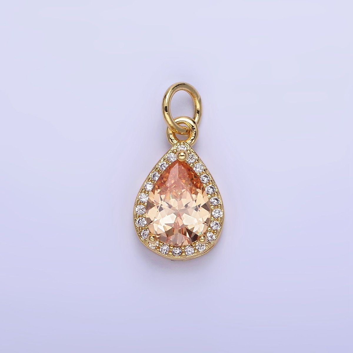 14K Gold Filled Teardrop CZ Micro Paved Birthstone Charm in Gold & Silver | W704 - W720