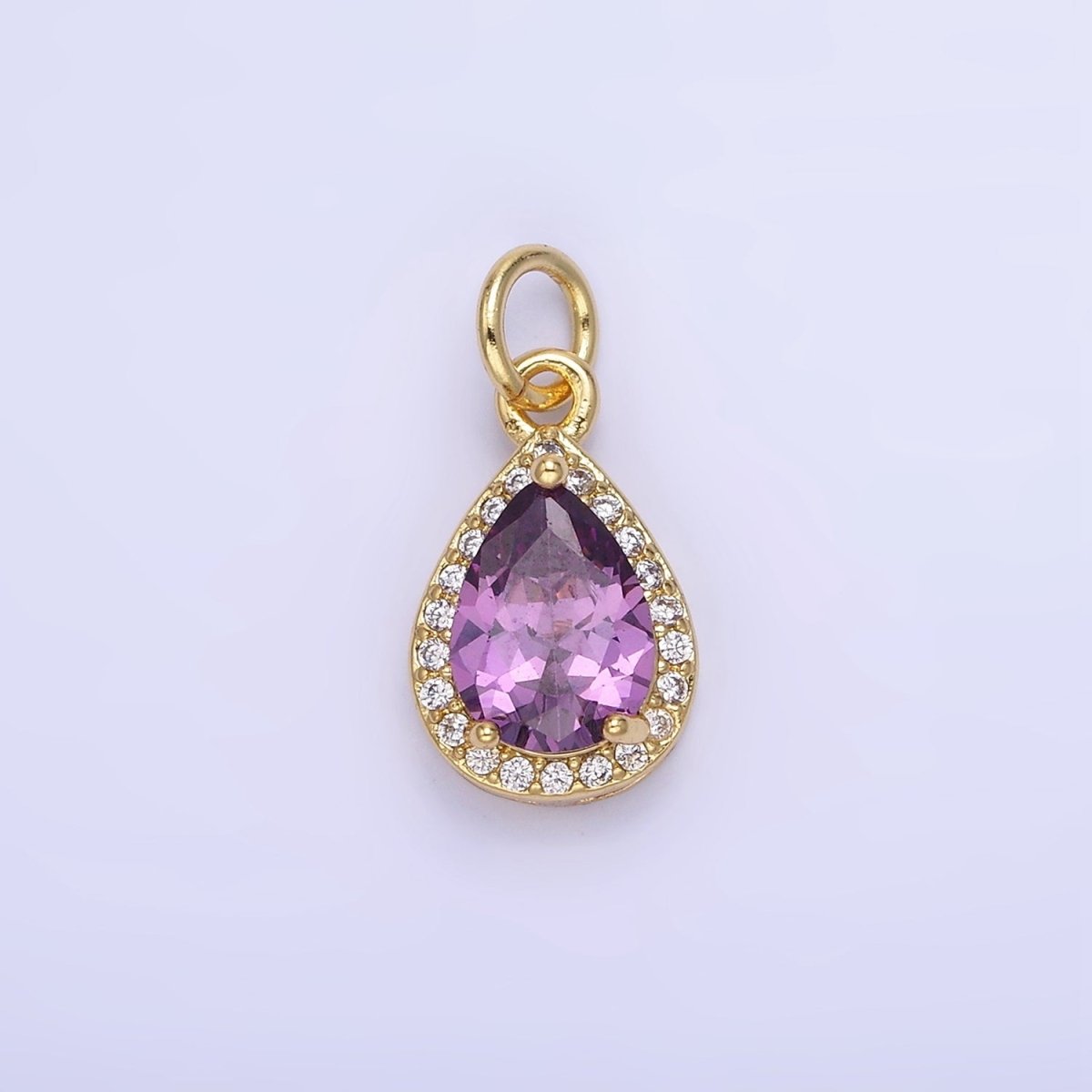 14K Gold Filled Teardrop CZ Micro Paved Birthstone Charm in Gold & Silver | W704 - W720