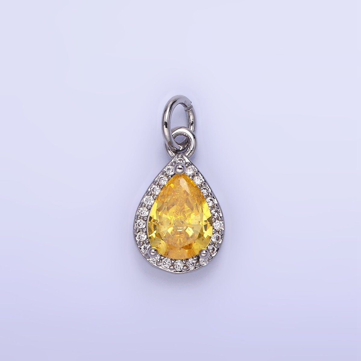 14K Gold Filled Teardrop CZ Micro Paved Birthstone Charm in Gold & Silver | W704 - W720