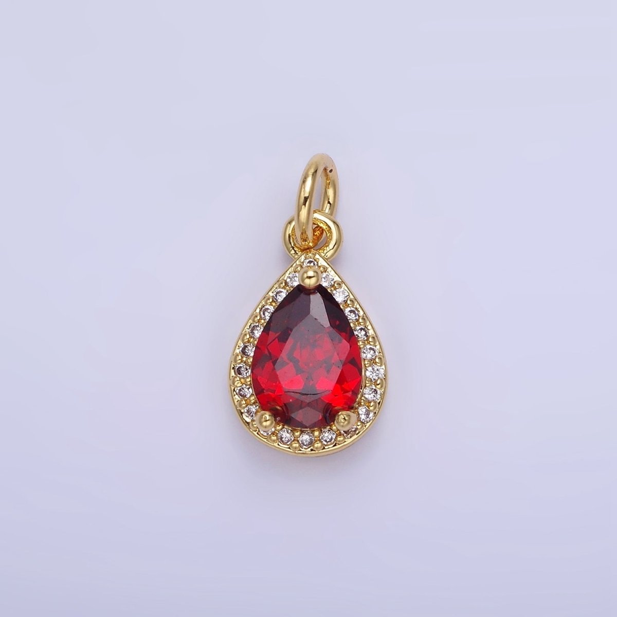 14K Gold Filled Teardrop CZ Micro Paved Birthstone Charm in Gold & Silver | W704 - W720
