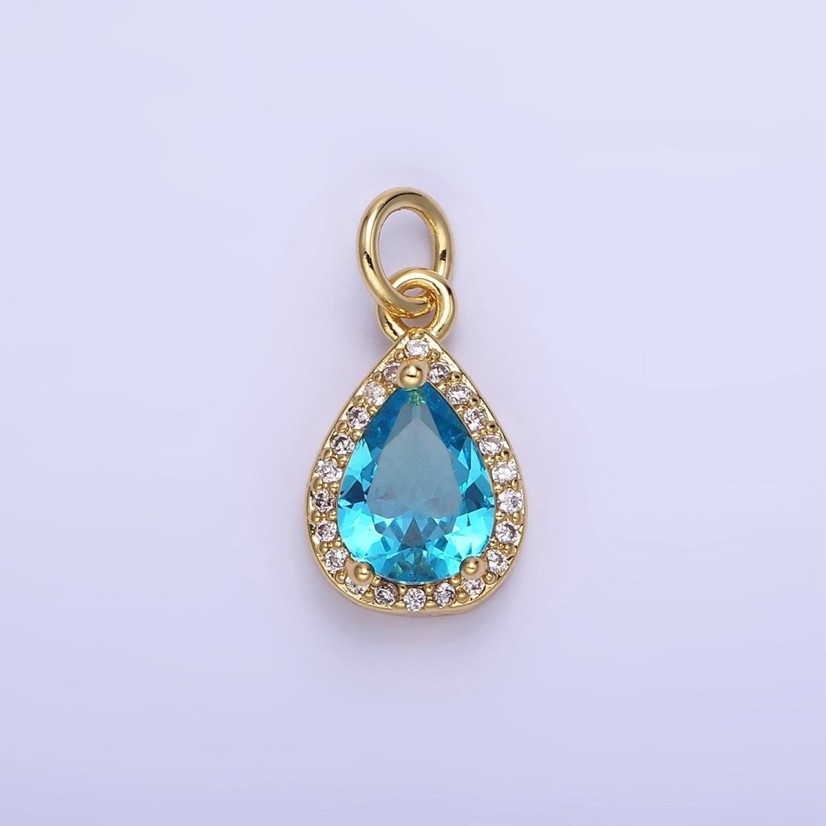14K Gold Filled Teardrop CZ Micro Paved Birthstone Charm in Gold & Silver | W704 - W720