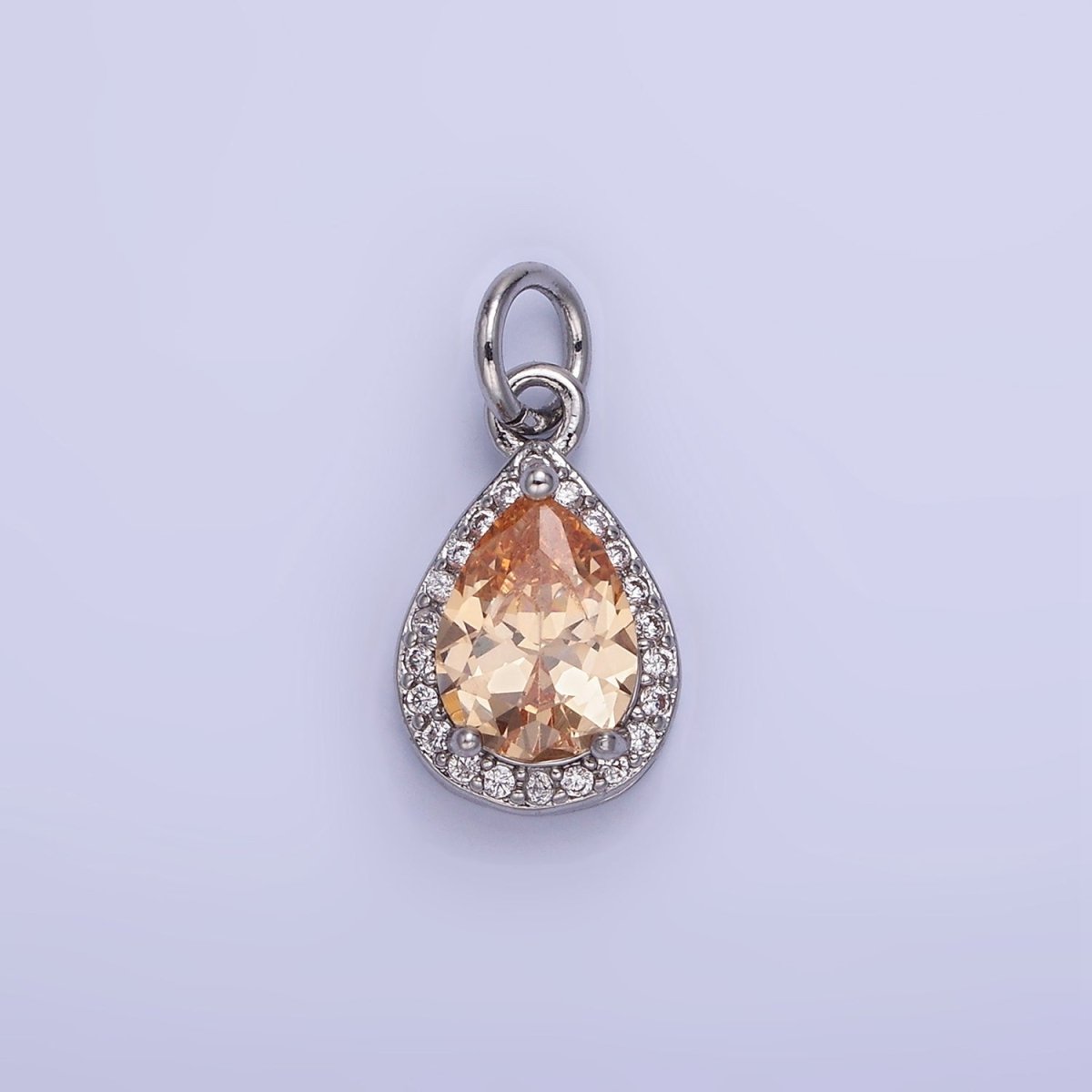 14K Gold Filled Teardrop CZ Micro Paved Birthstone Charm in Gold & Silver | W704 - W720