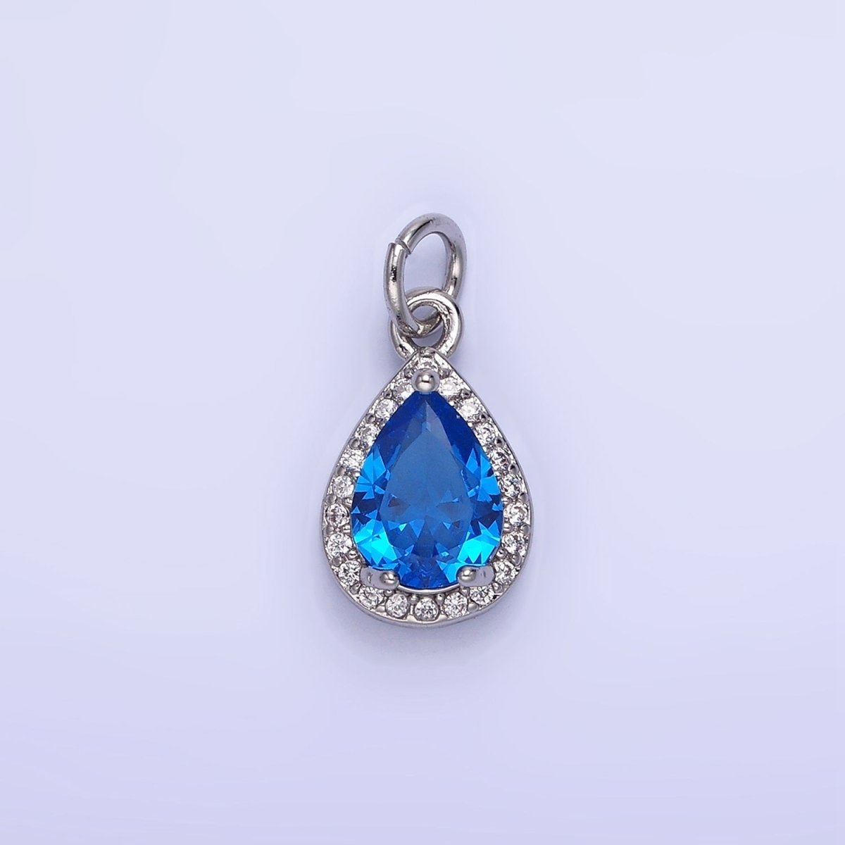 14K Gold Filled Teardrop CZ Micro Paved Birthstone Charm in Gold & Silver | W704 - W720