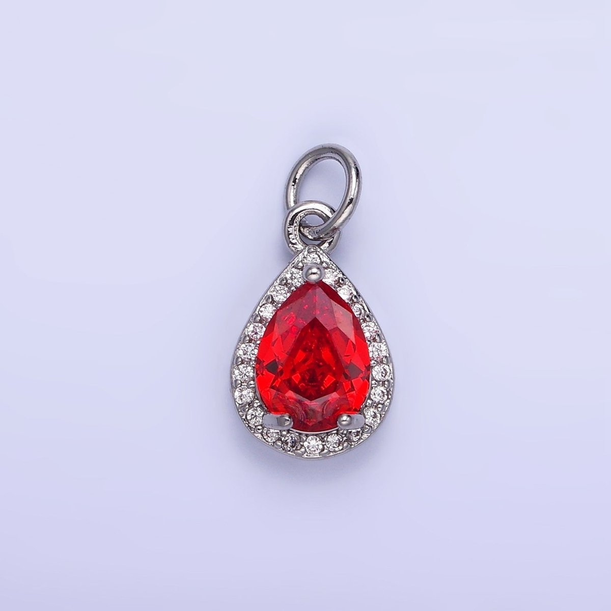 14K Gold Filled Teardrop CZ Micro Paved Birthstone Charm in Gold & Silver | W704 - W720