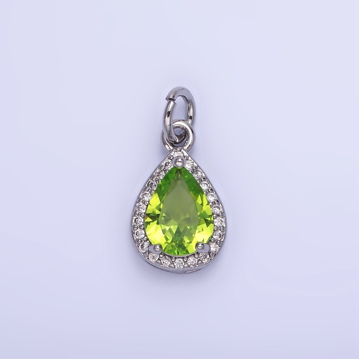 14K Gold Filled Teardrop CZ Micro Paved Birthstone Charm in Gold & Silver | W704 - W720
