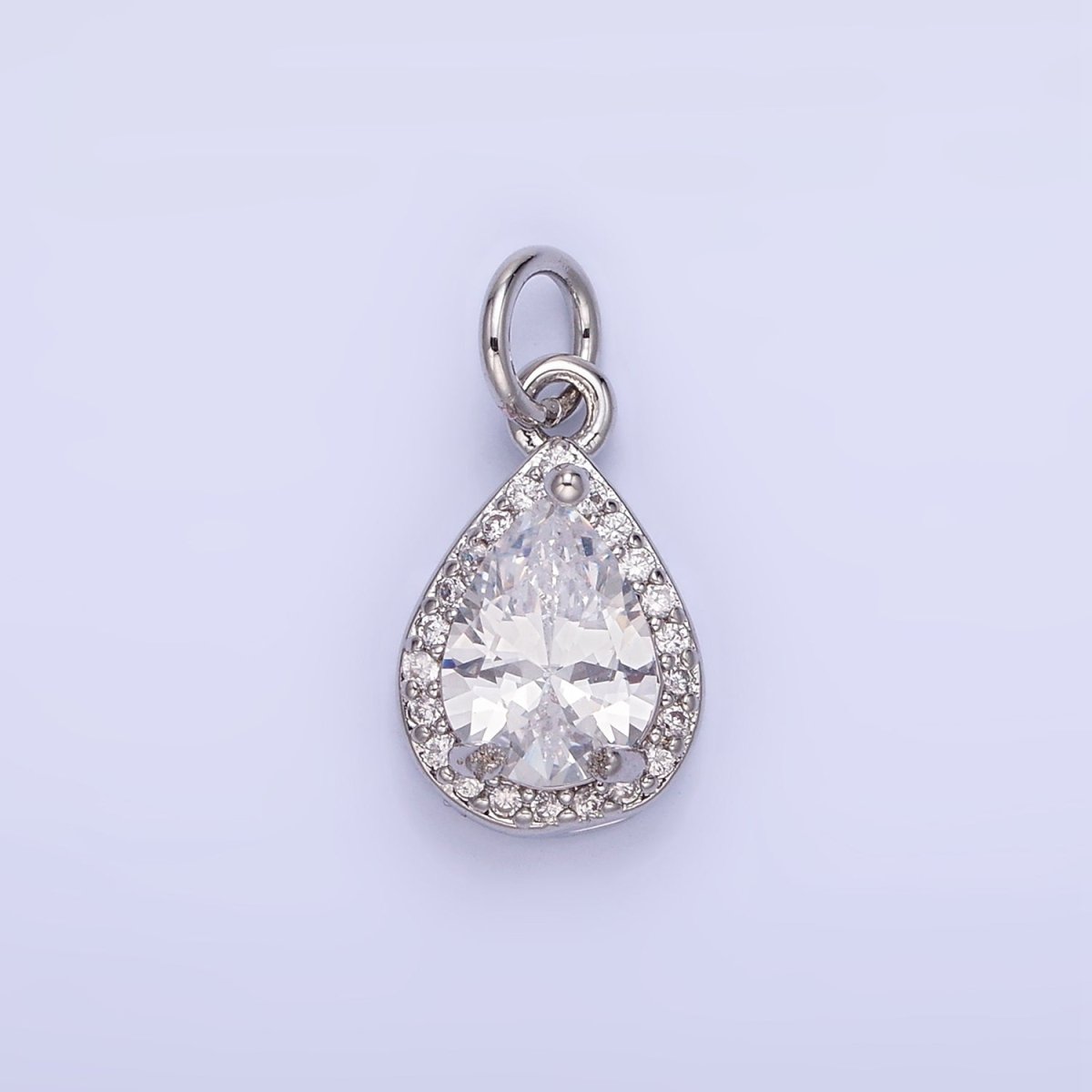 14K Gold Filled Teardrop CZ Micro Paved Birthstone Charm in Gold & Silver | W704 - W720