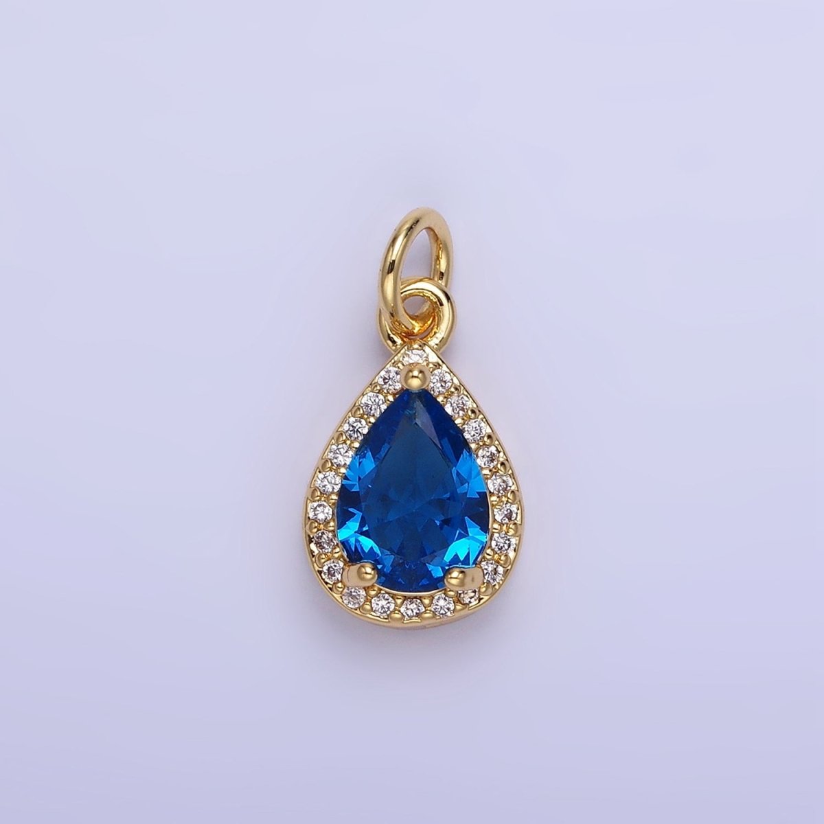 14K Gold Filled Teardrop CZ Micro Paved Birthstone Charm in Gold & Silver | W704 - W720