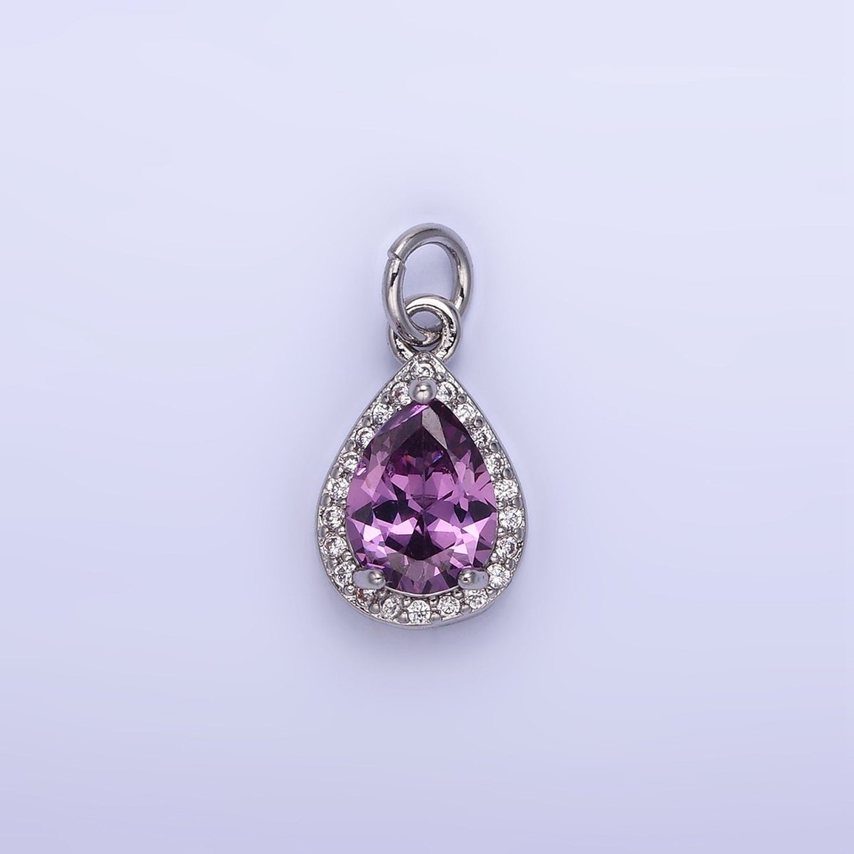 14K Gold Filled Teardrop CZ Micro Paved Birthstone Charm in Gold & Silver | W704 - W720