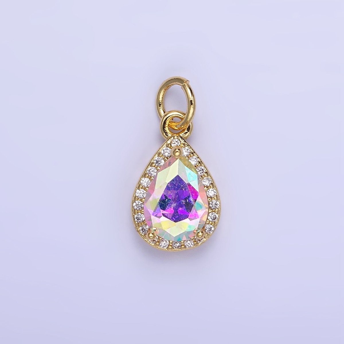 14K Gold Filled Teardrop CZ Micro Paved Birthstone Charm in Gold & Silver | W704 - W720